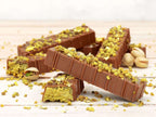 Schokoladenriegel mit Pistazienfüllung, Nahaufnahme