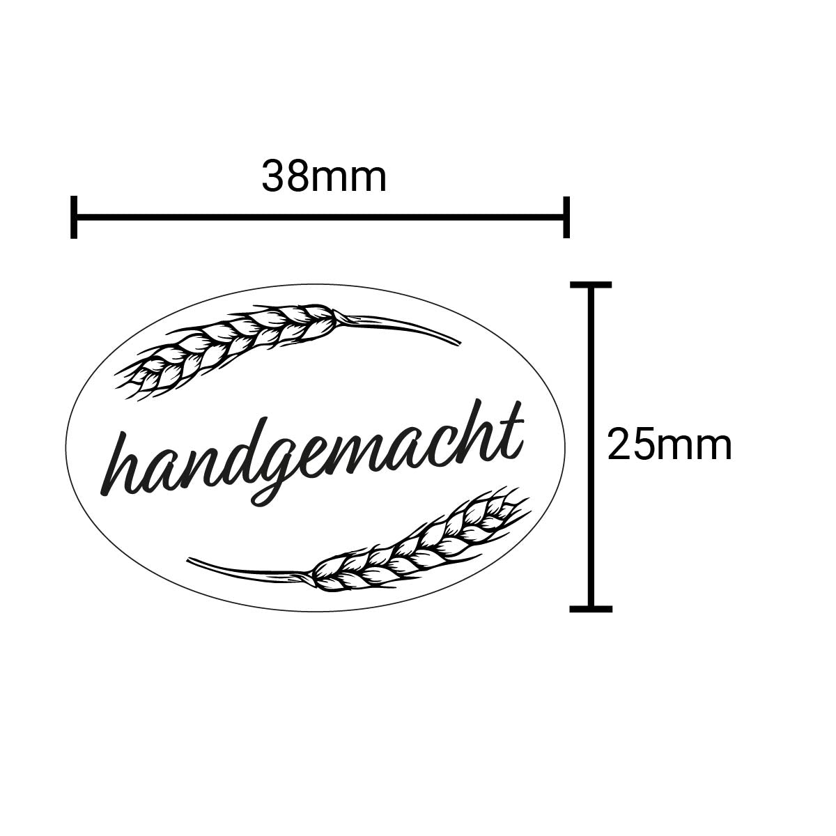 Ovales Etikett "handgemacht" mit Ähren
