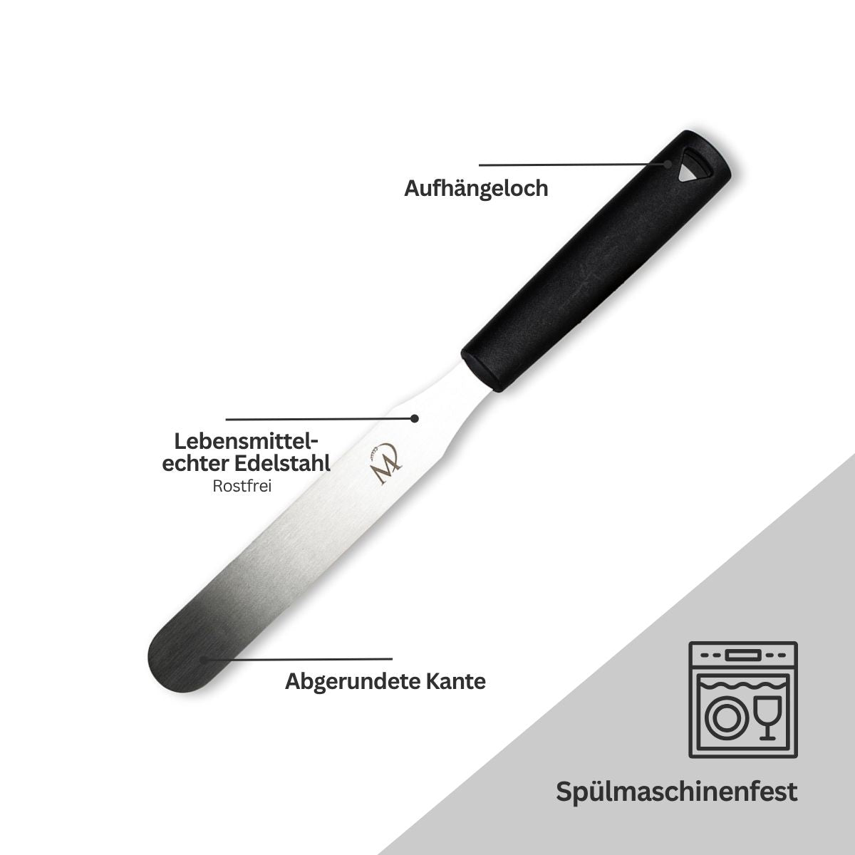 Palette aus Edelstahl mit Kunststoffgriff