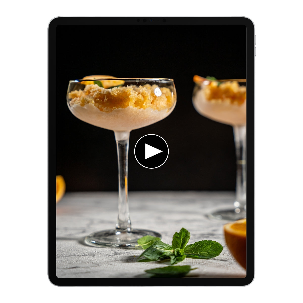Orangen Granita auf einem Tablet