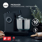 Schwarze Küchenmaschine mit Edelstahlschüssel