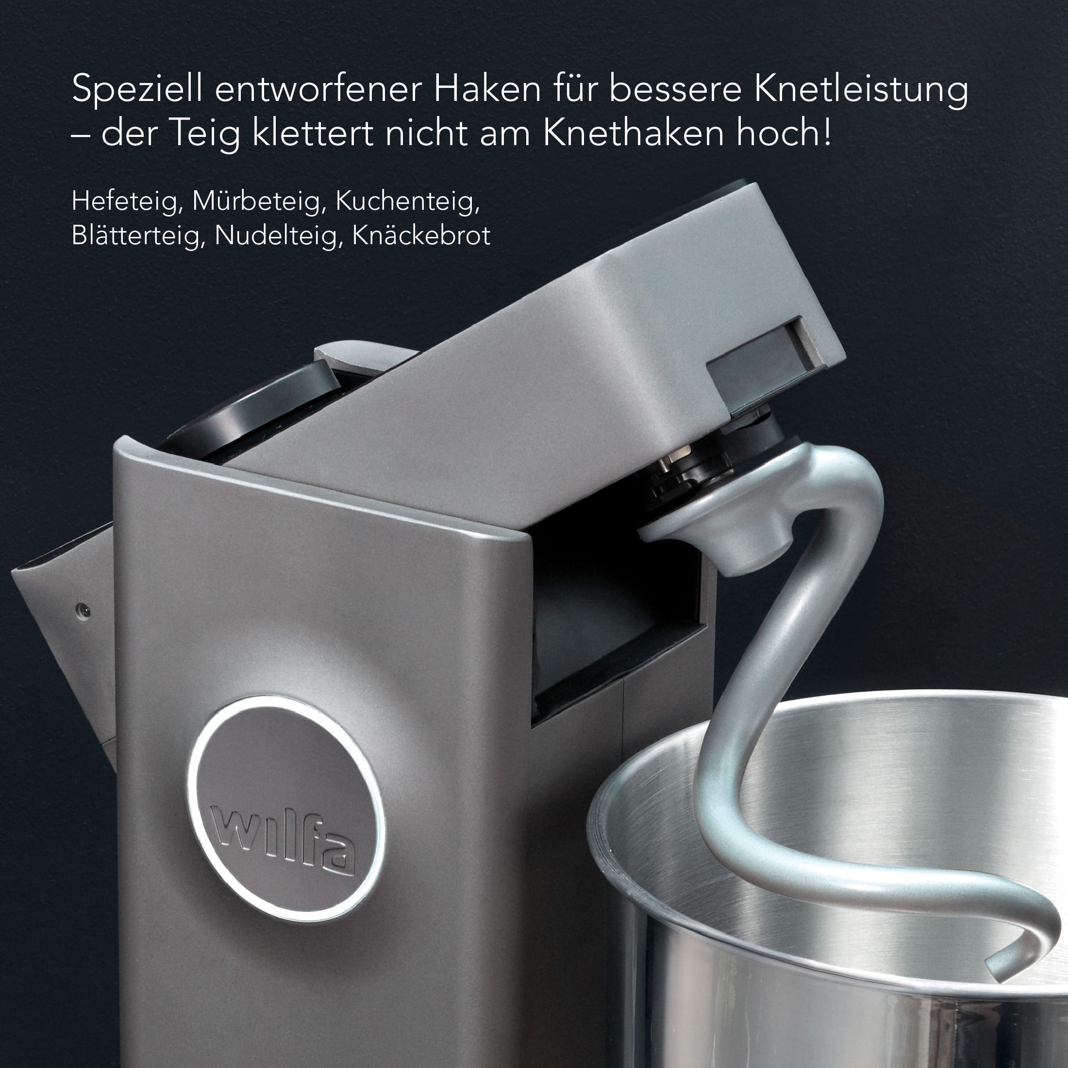 Küchenmaschine mit Knethaken seitlich