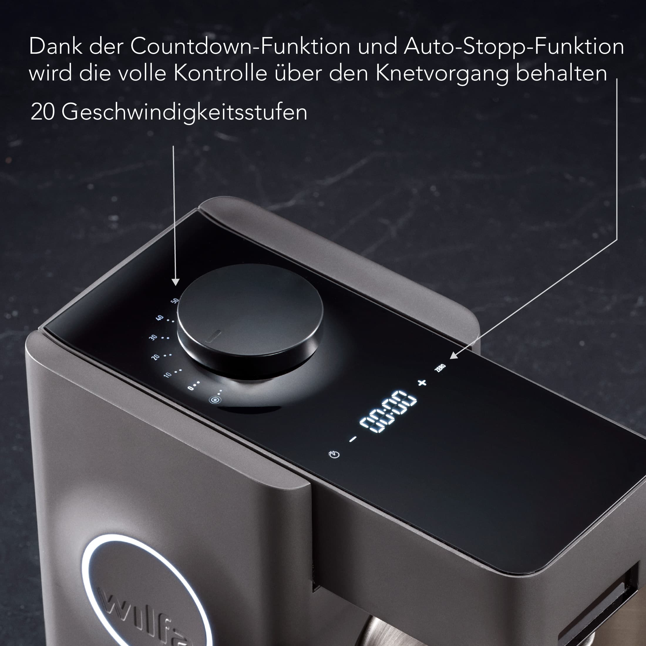 Küchenmaschine mit Bedienfeld, Nahaufnahme