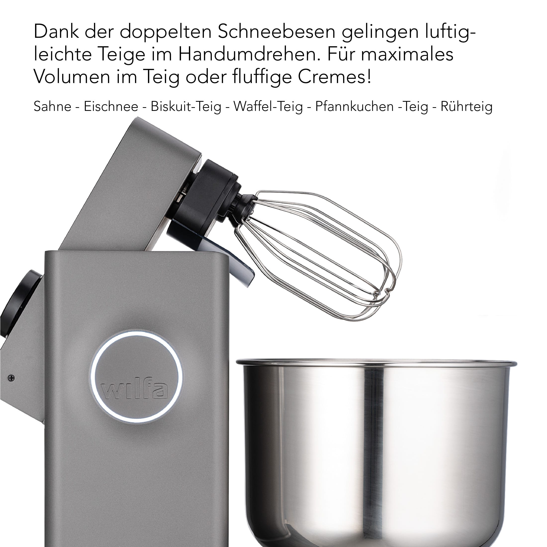 Küchenmaschine mit Schneebesen und Schüssel