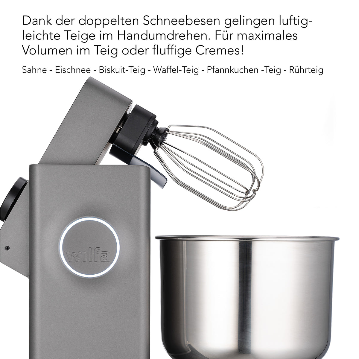 Küchenmaschine mit Rührschüssel, Schneebesen