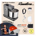 WILFA ProBaker Küchenmaschine mit Timer KM2GY-T70 grau (602034) mit Teigbox Schaber und GRATIS Tool-Adapter