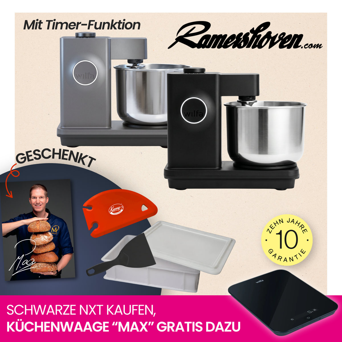 Wilfa Probaker NXT schwarz/grau im Spar-Set 'Marcel Paa' mit GRATIS Marcel Paa Grußkarte & Teigkarte