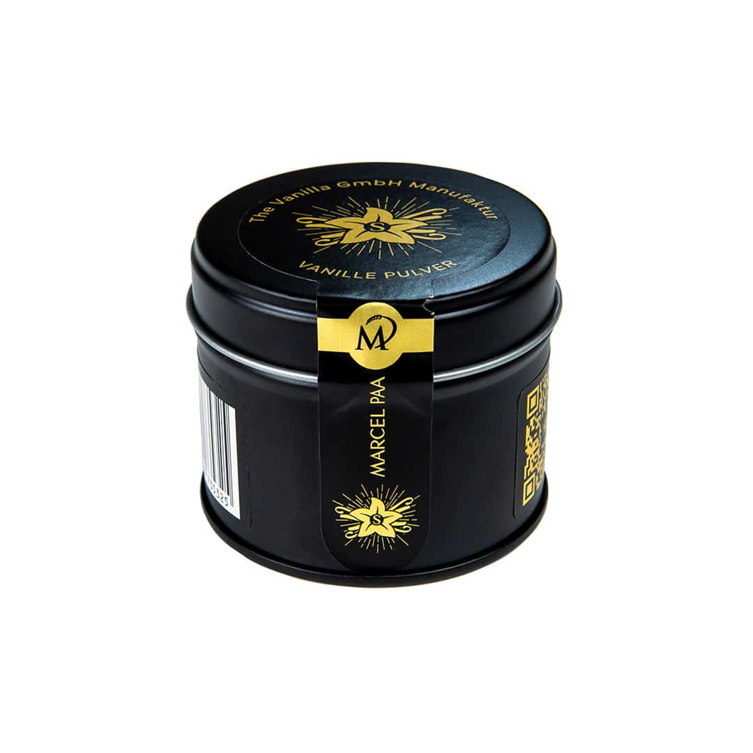Schwarze Dose Vanillepulver Marcel Paa