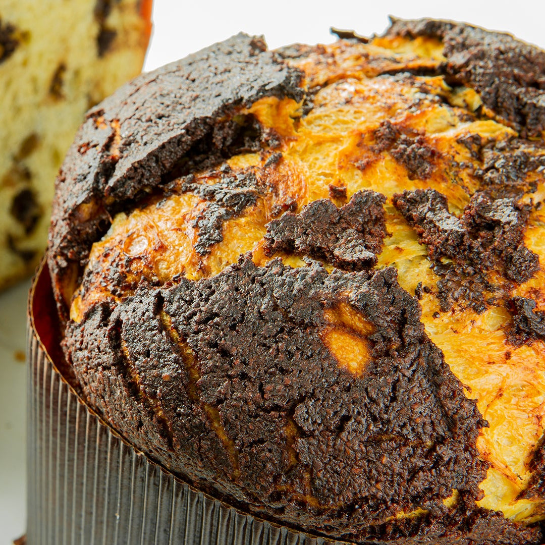 Schokoladen-Panettone angeschnitten, Nahaufnahme