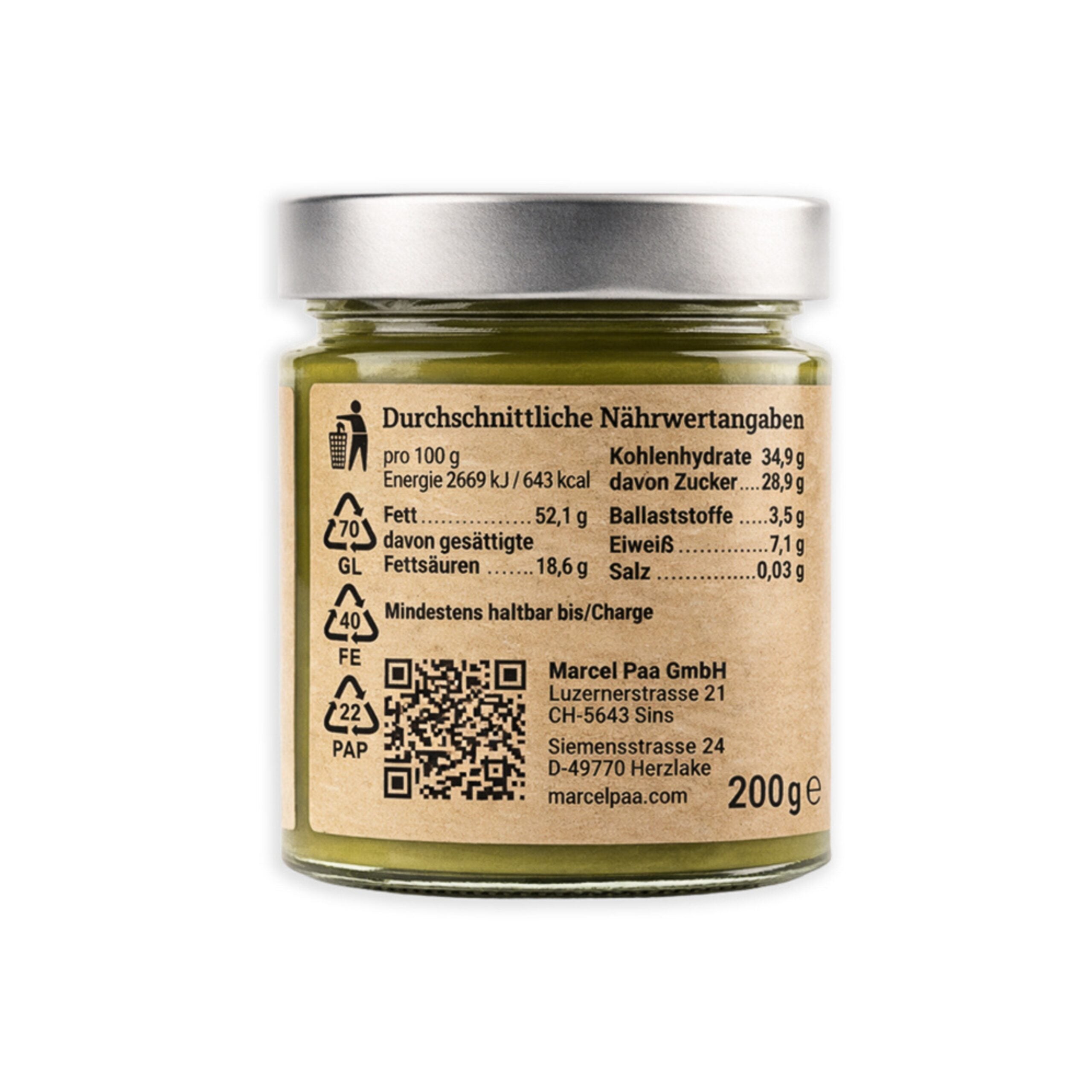 Rückseite Glas mit Nährwertangaben