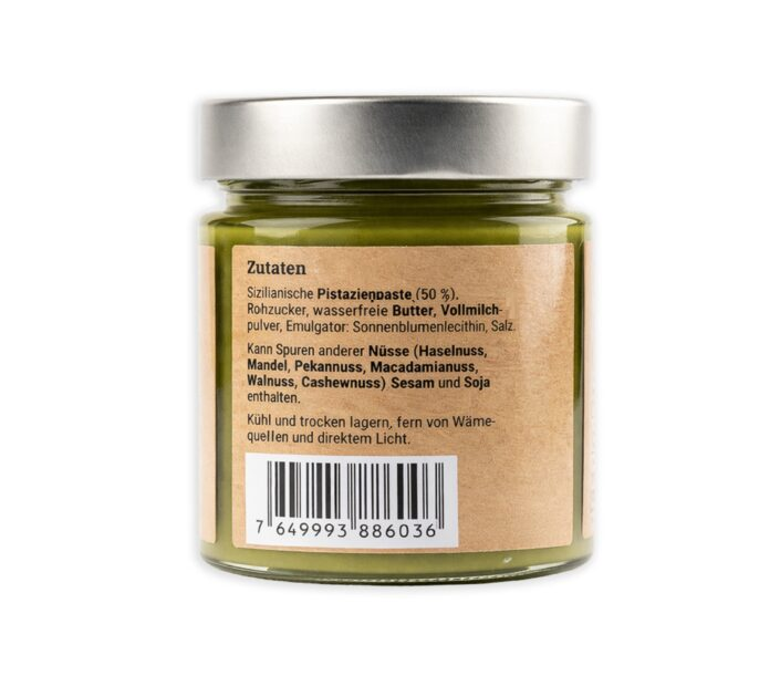 Glas Pistazienpaste mit Zutatenliste