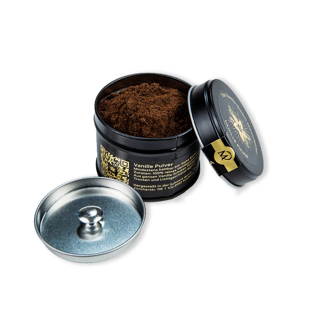 Vanillepulver in geöffneter Dose