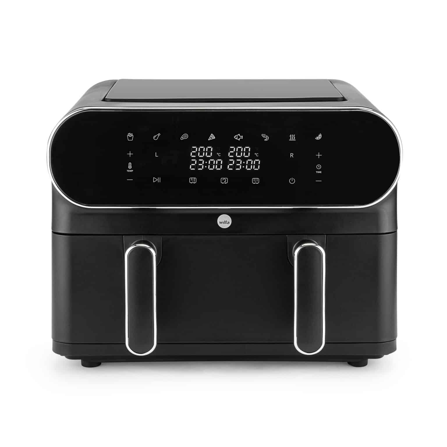 Schwarze Heißluftfritteuse mit Display